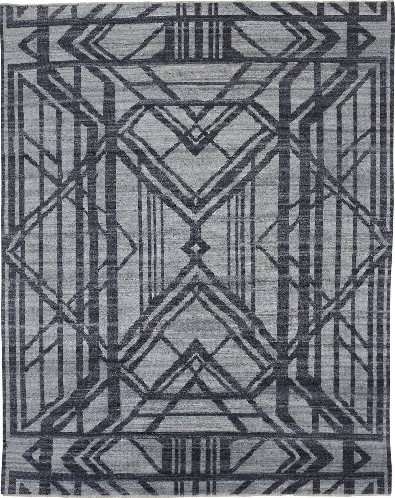 2' X 3' Gray and Blue Wool Geometric Hand Knotted Area Rug