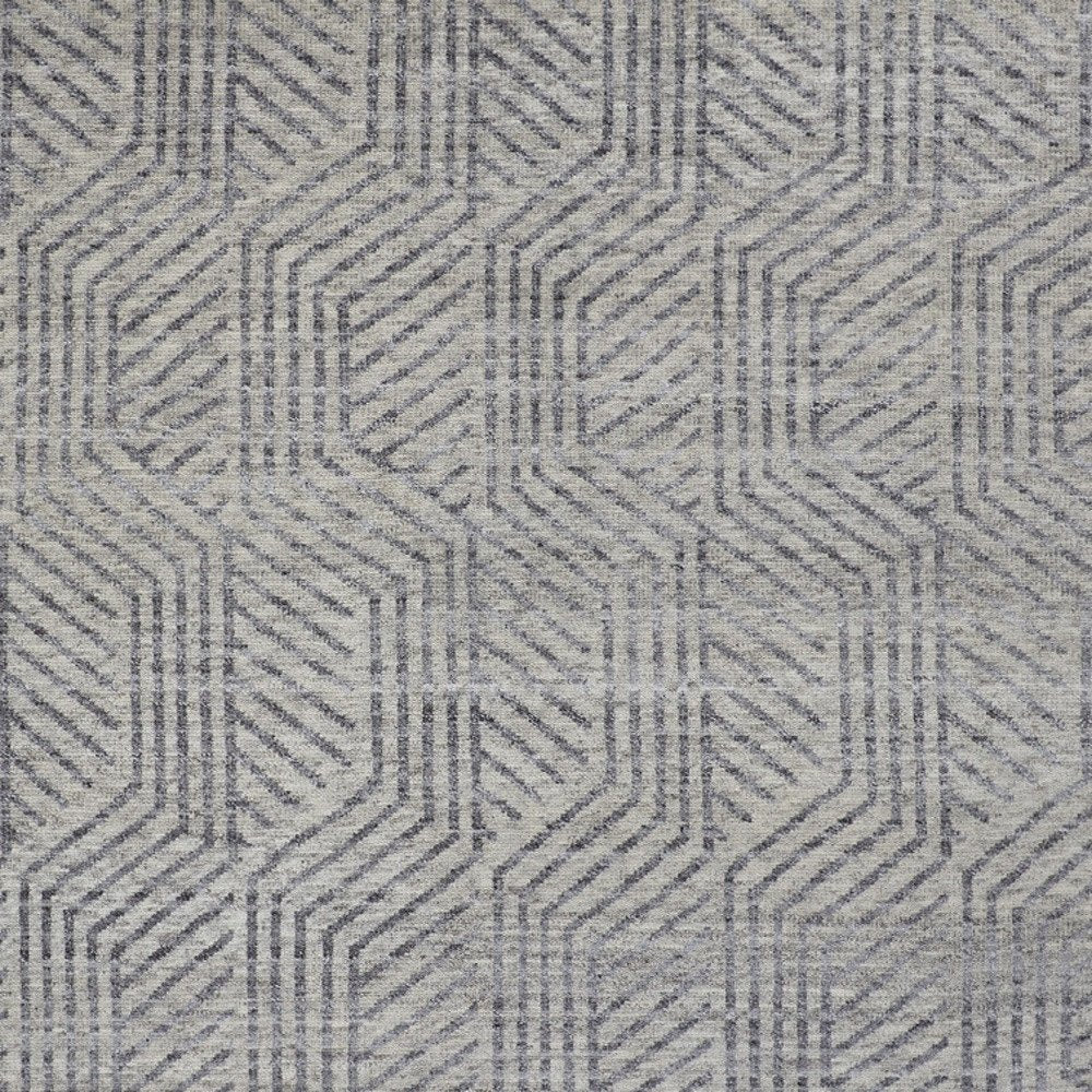 2' X 3' Tan and Gray Wool Geometric Hand Knotted Area Rug