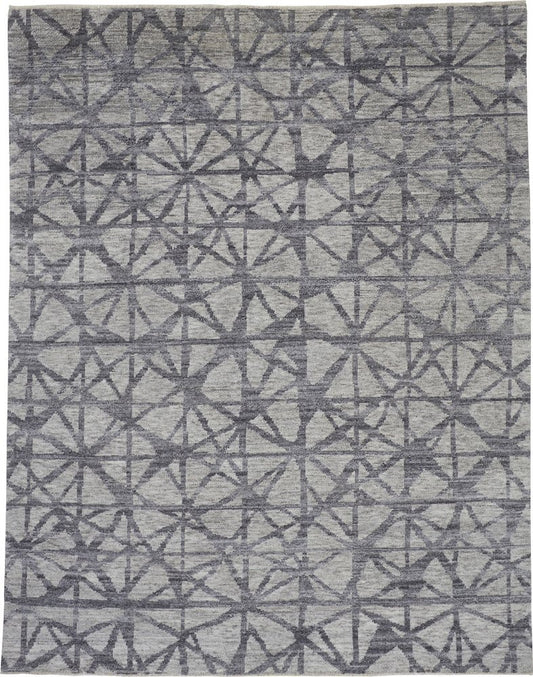 2' X 3' Gray Wool Geometric Hand Knotted Area Rug