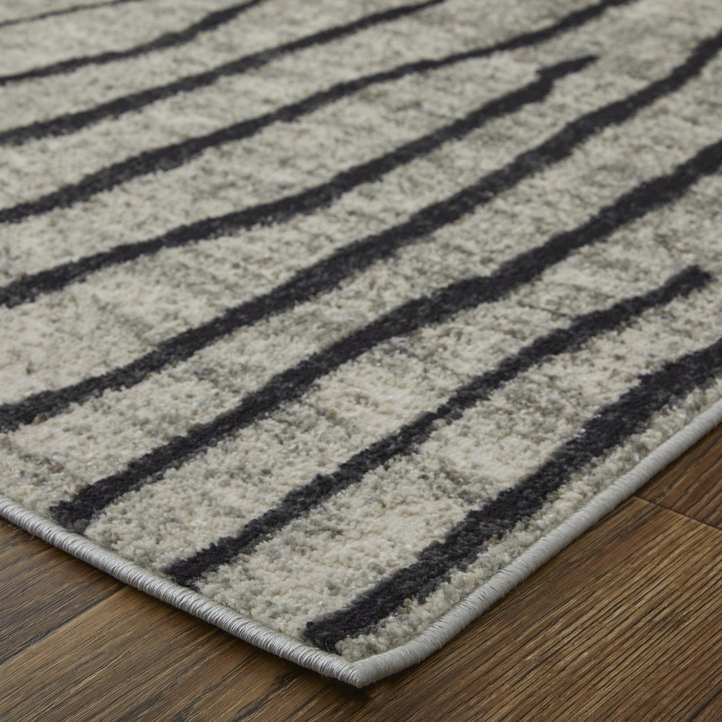 2' X 3' Black and Gray Abstract Power Loom Area Rug