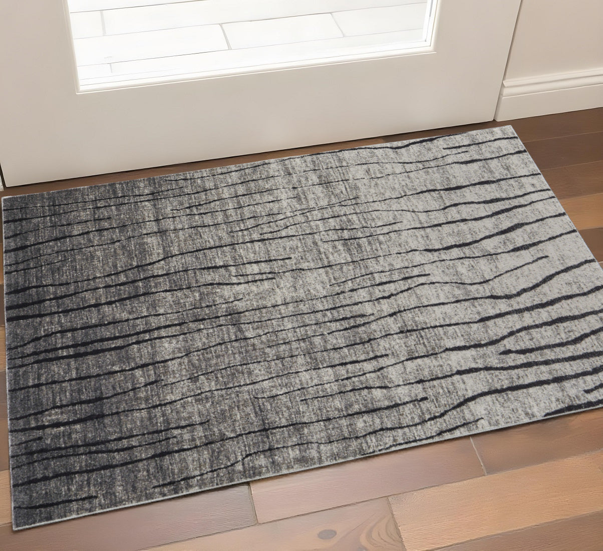 2' X 3' Black and Gray Abstract Power Loom Area Rug