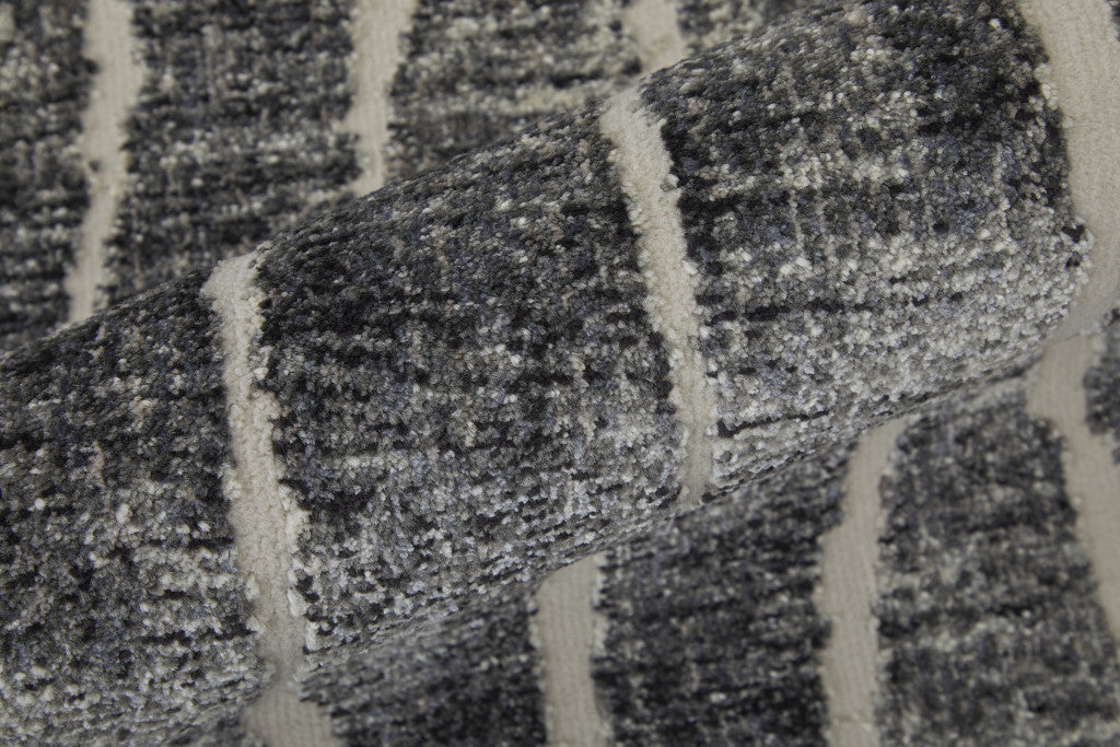 2' X 3' Black and Gray Abstract Power Loom Area Rug