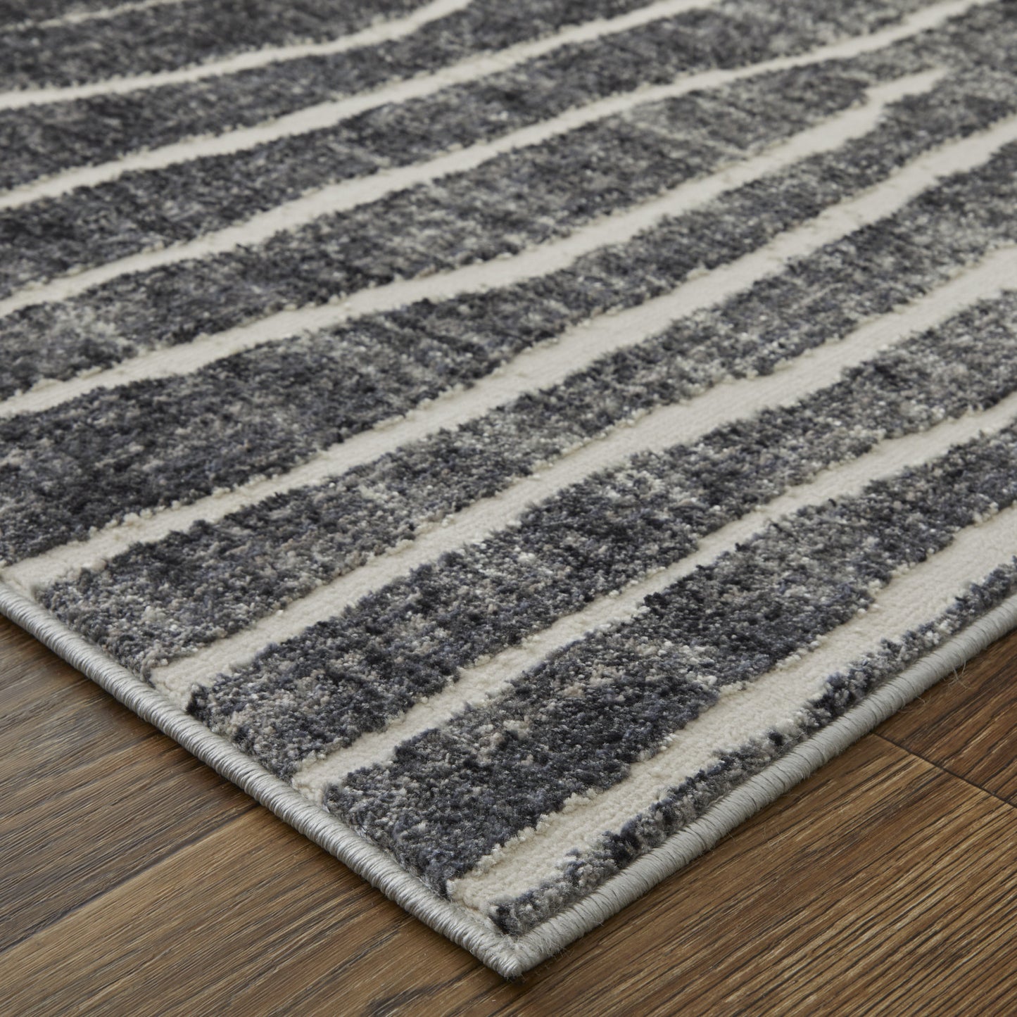 2' X 3' Black and Gray Abstract Power Loom Area Rug
