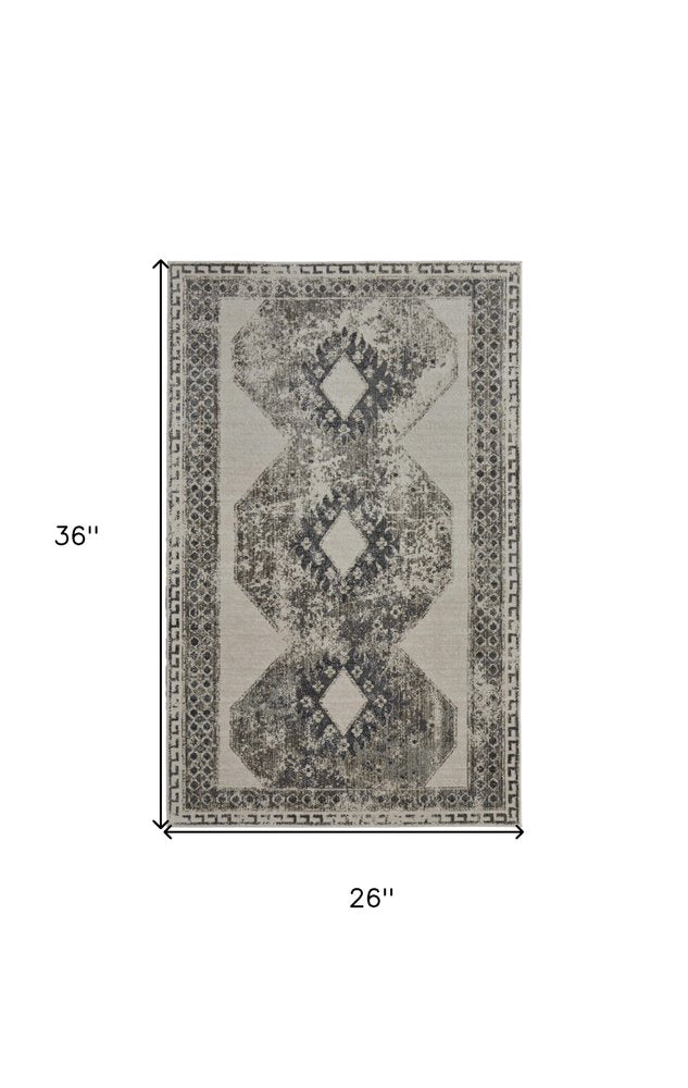 2' X 3' Gray And Ivory Abstract Distressed Area Rug