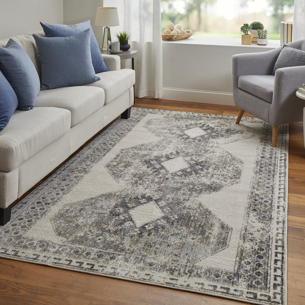 2' X 3' Gray And Ivory Abstract Distressed Area Rug