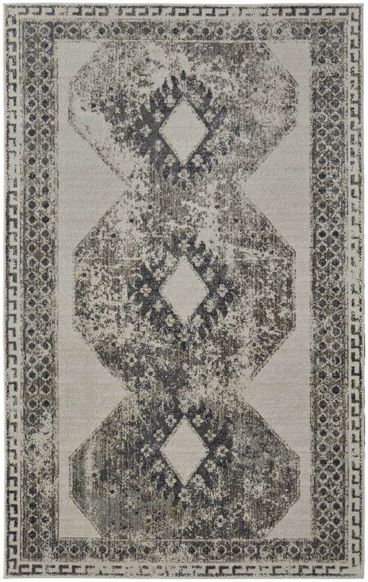 2' X 3' Gray And Ivory Abstract Distressed Area Rug