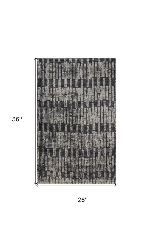 2' X 3' Gray And Black Geometric Distressed Area Rug