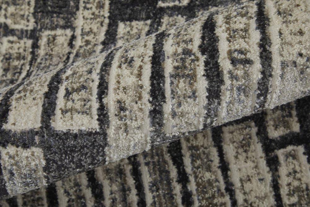 2' X 3' Gray And Black Geometric Distressed Area Rug