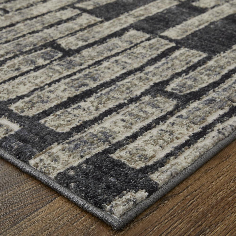 2' X 3' Gray And Black Geometric Distressed Area Rug