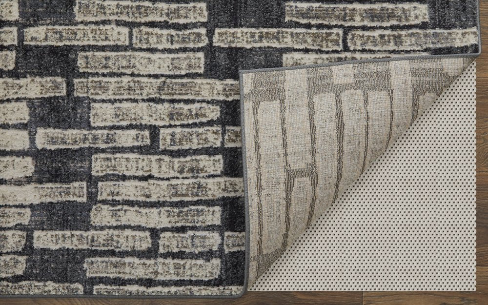 2' X 3' Gray And Black Geometric Distressed Area Rug