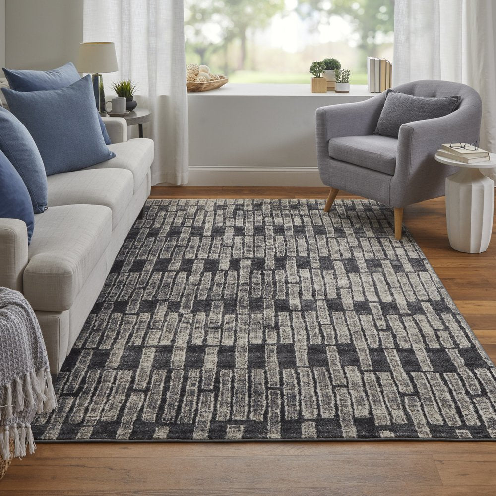 2' X 3' Gray And Black Geometric Distressed Area Rug