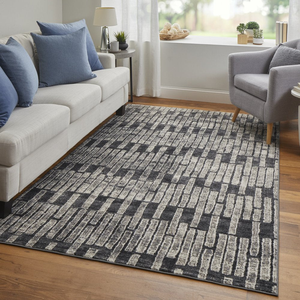 2' X 3' Gray And Black Geometric Distressed Area Rug