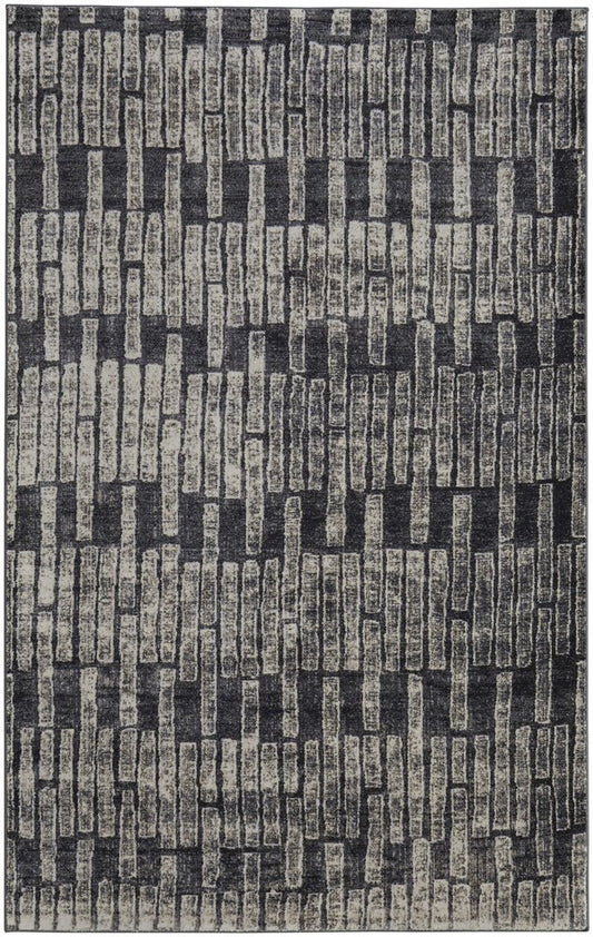 2' X 3' Gray And Black Geometric Distressed Area Rug