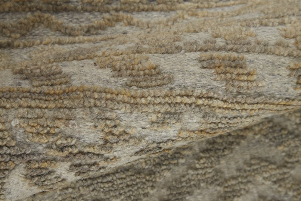 2' X 3' Gold And Tan Geometric Hand Knotted Distressed Area Rug