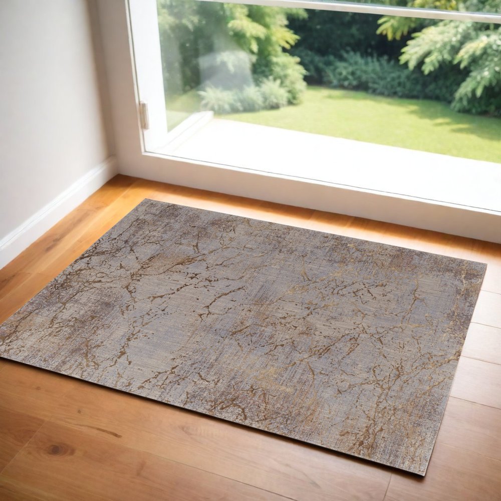 2' X 3' Taupe Green and Tan Abstract Power Loom Area Rug