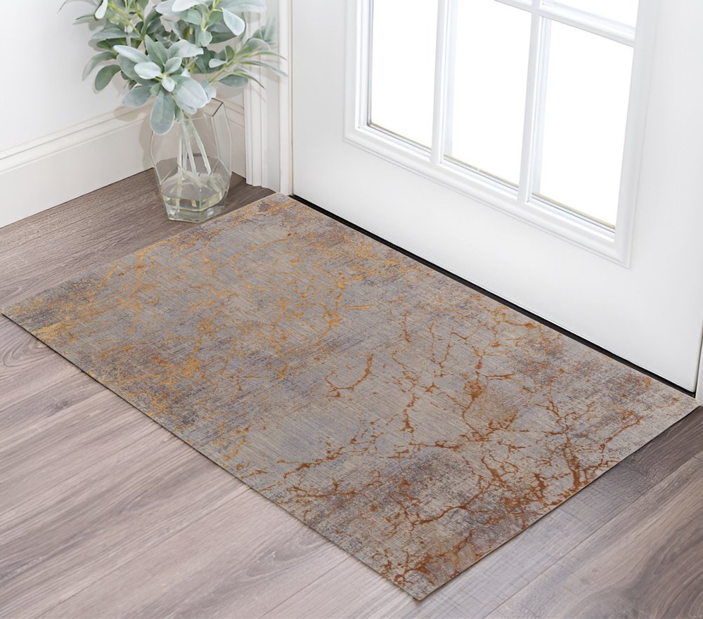 2' X 3' Taupe Green and Tan Abstract Power Loom Area Rug