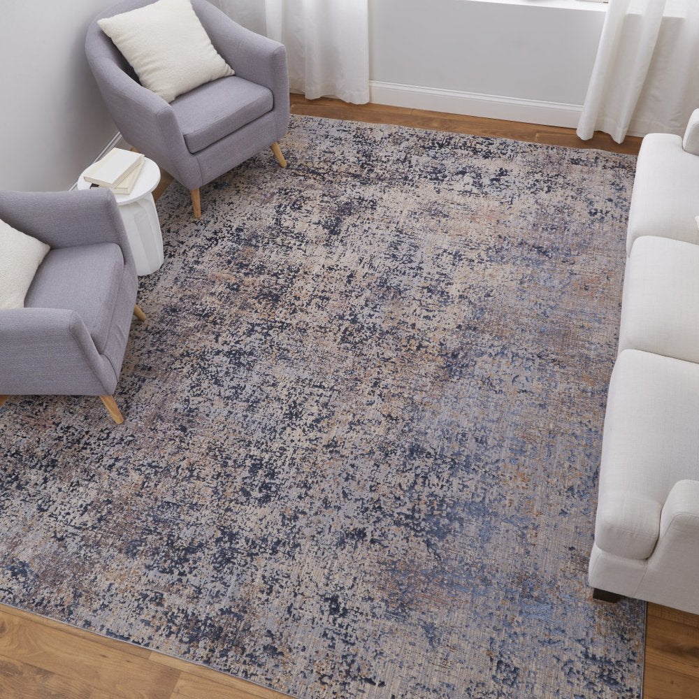 2' X 3' Blue Brown And Tan Abstract Area Rug