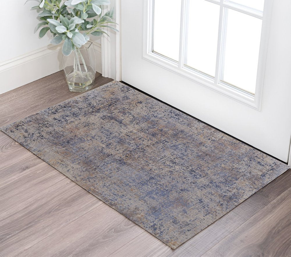 2' X 3' Blue Brown And Tan Abstract Area Rug
