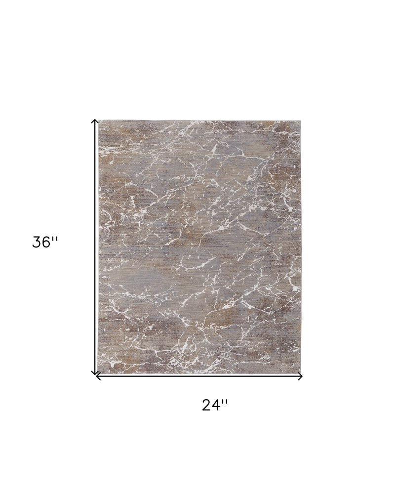 2' X 3' Taupe Brown and Ivory Abstract Power Loom Area Rug