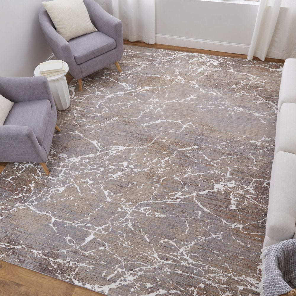 2' X 3' Taupe Brown and Ivory Abstract Power Loom Area Rug