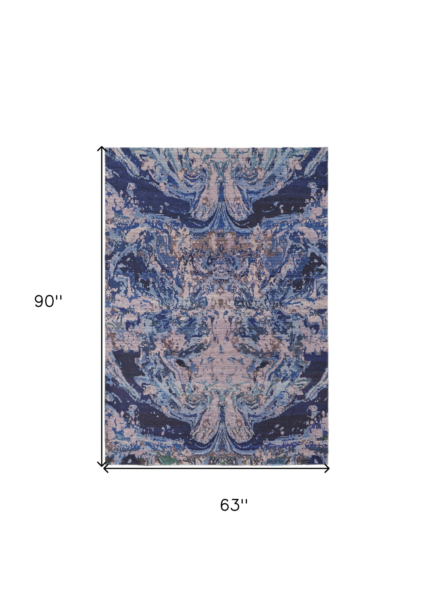 5' X 8' Blue Pink and Tan Abstract Power Loom Washable Area Rug