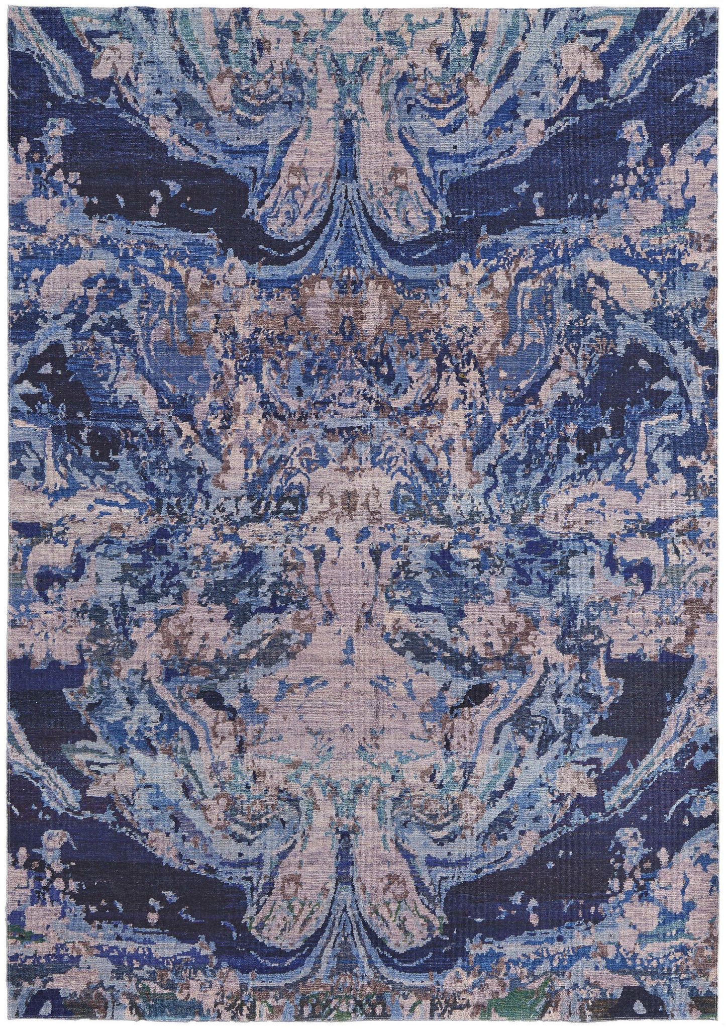 5' X 8' Blue Pink and Tan Abstract Power Loom Washable Area Rug