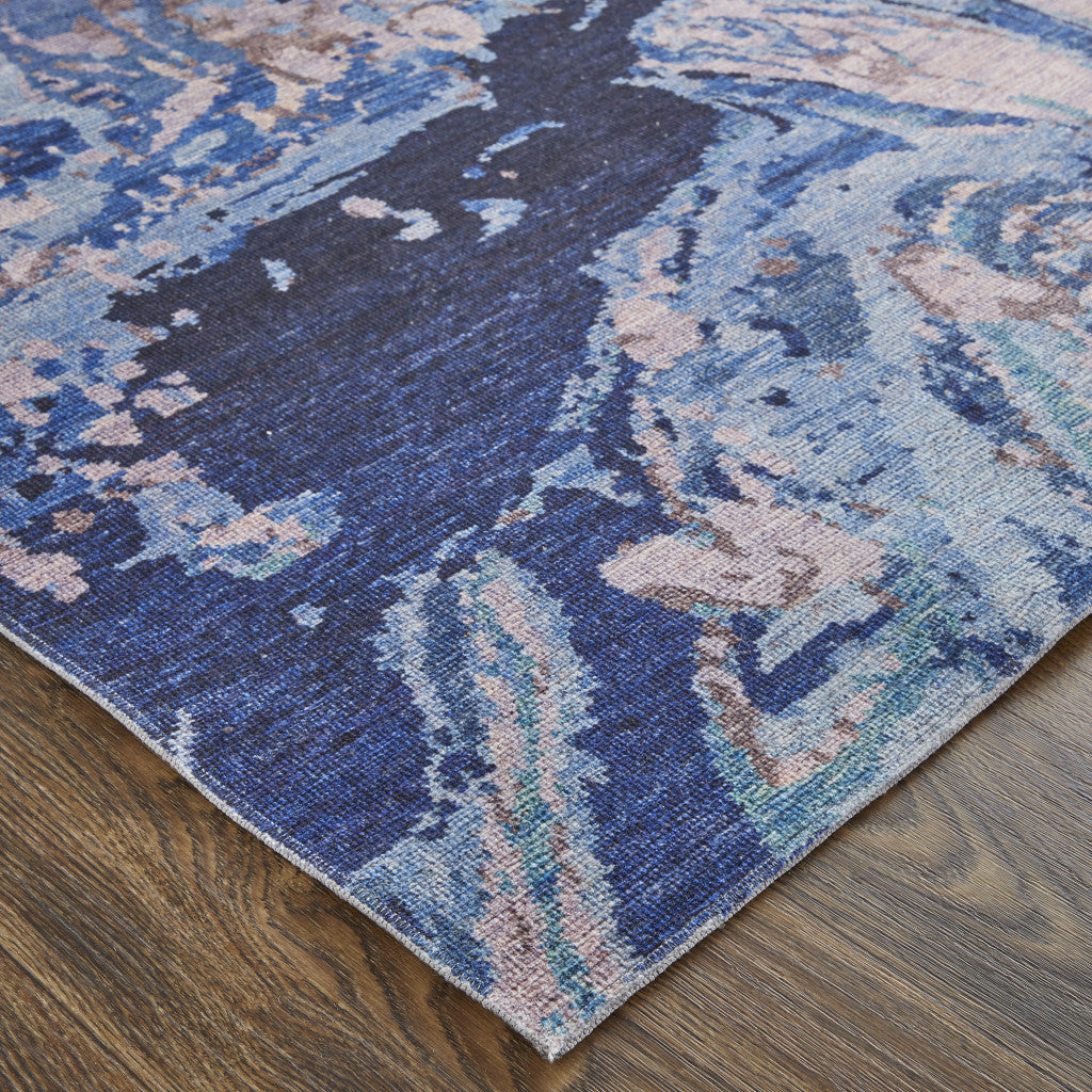 5' X 8' Blue Pink and Tan Abstract Power Loom Washable Area Rug