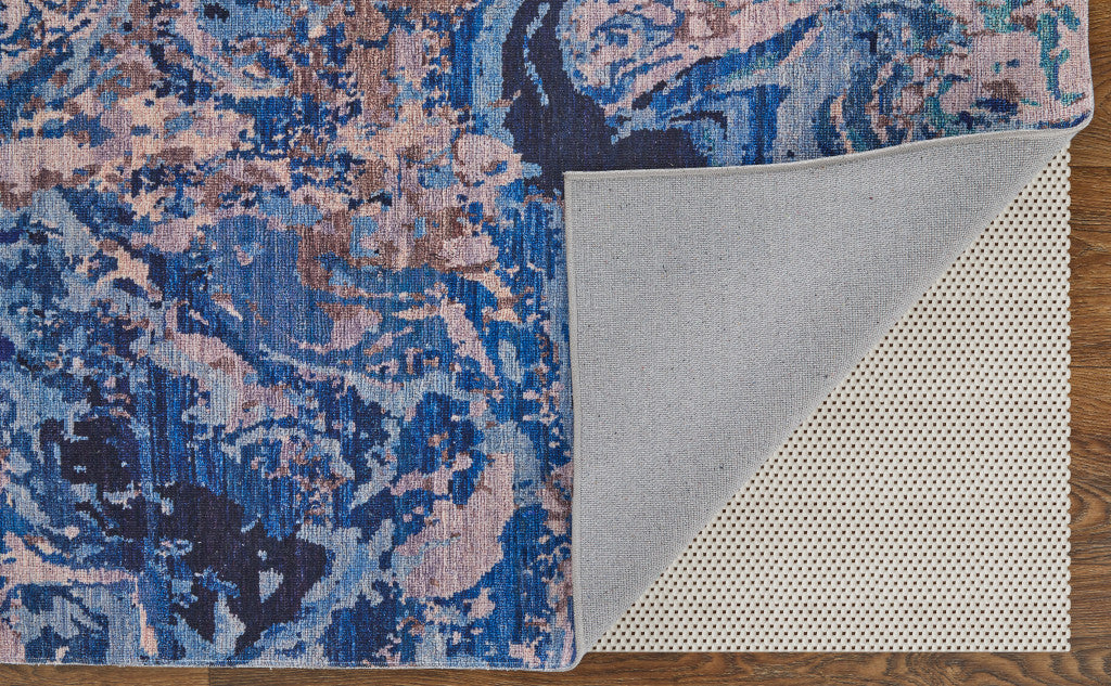 5' X 8' Blue Pink and Tan Abstract Power Loom Washable Area Rug