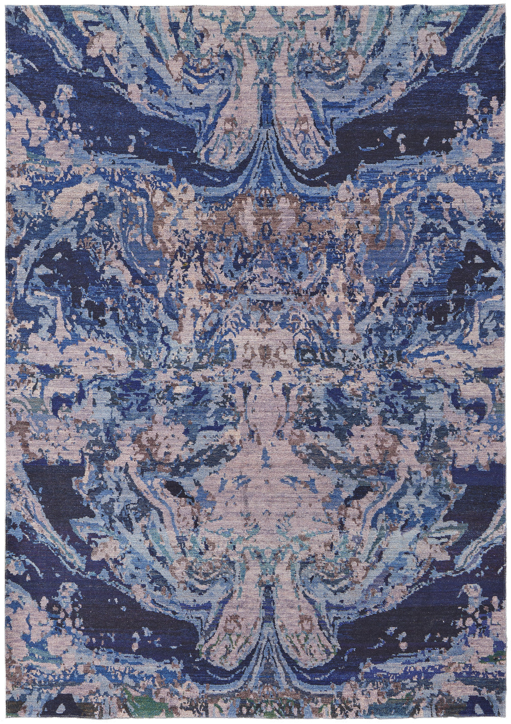5' X 8' Blue Pink and Tan Abstract Power Loom Washable Area Rug