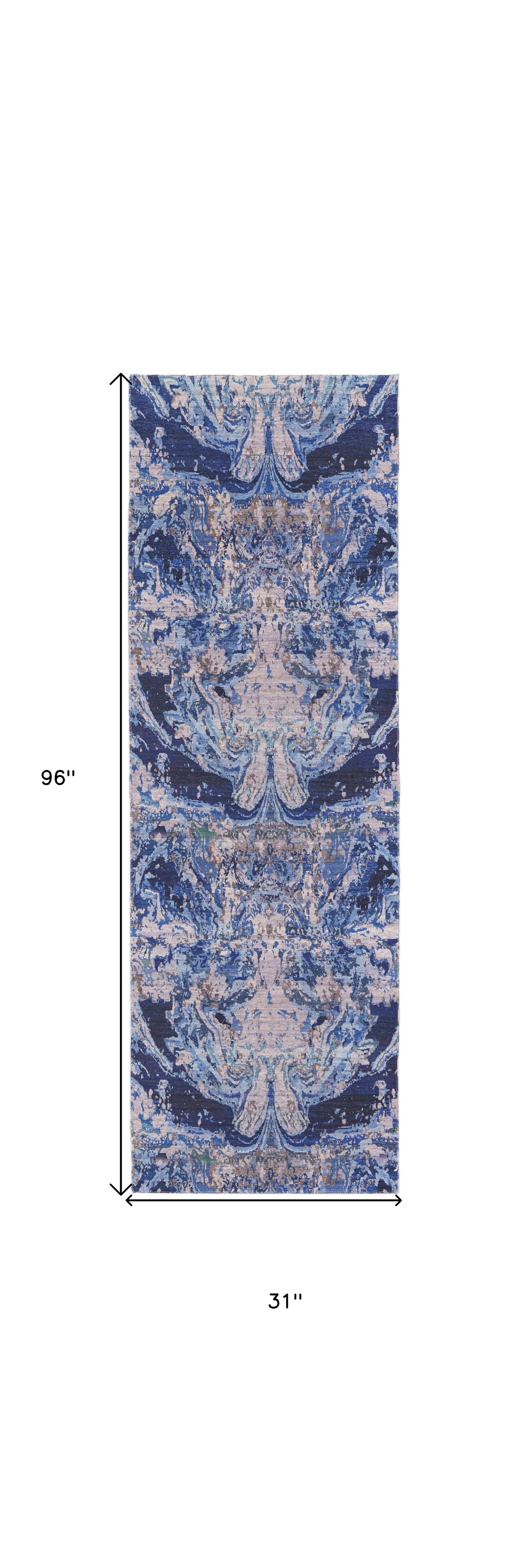 5' X 8' Blue Pink and Tan Abstract Power Loom Washable Area Rug