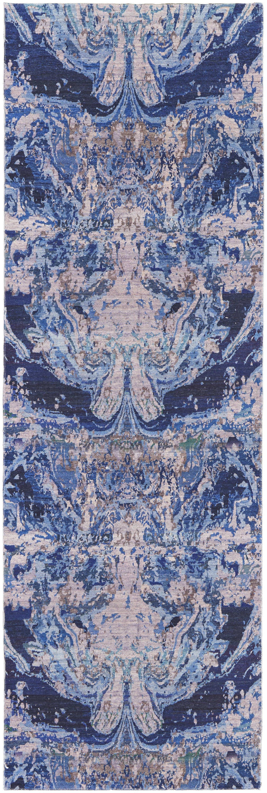 5' X 8' Blue Pink and Tan Abstract Power Loom Washable Area Rug