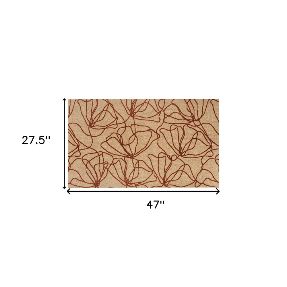 2' X 4' Beige And Bronze Floral Washable Area Rug With UV Protection