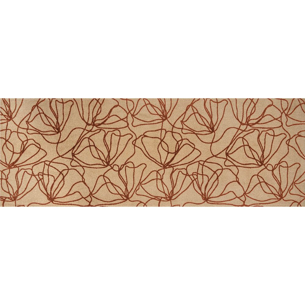 6' Beige And Bronze Floral Washable Runner Rug With UV Protection