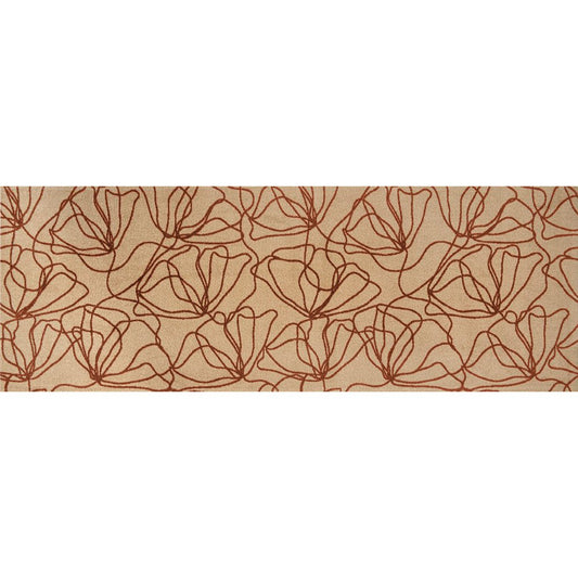 6' Beige And Bronze Floral Washable Runner Rug With UV Protection