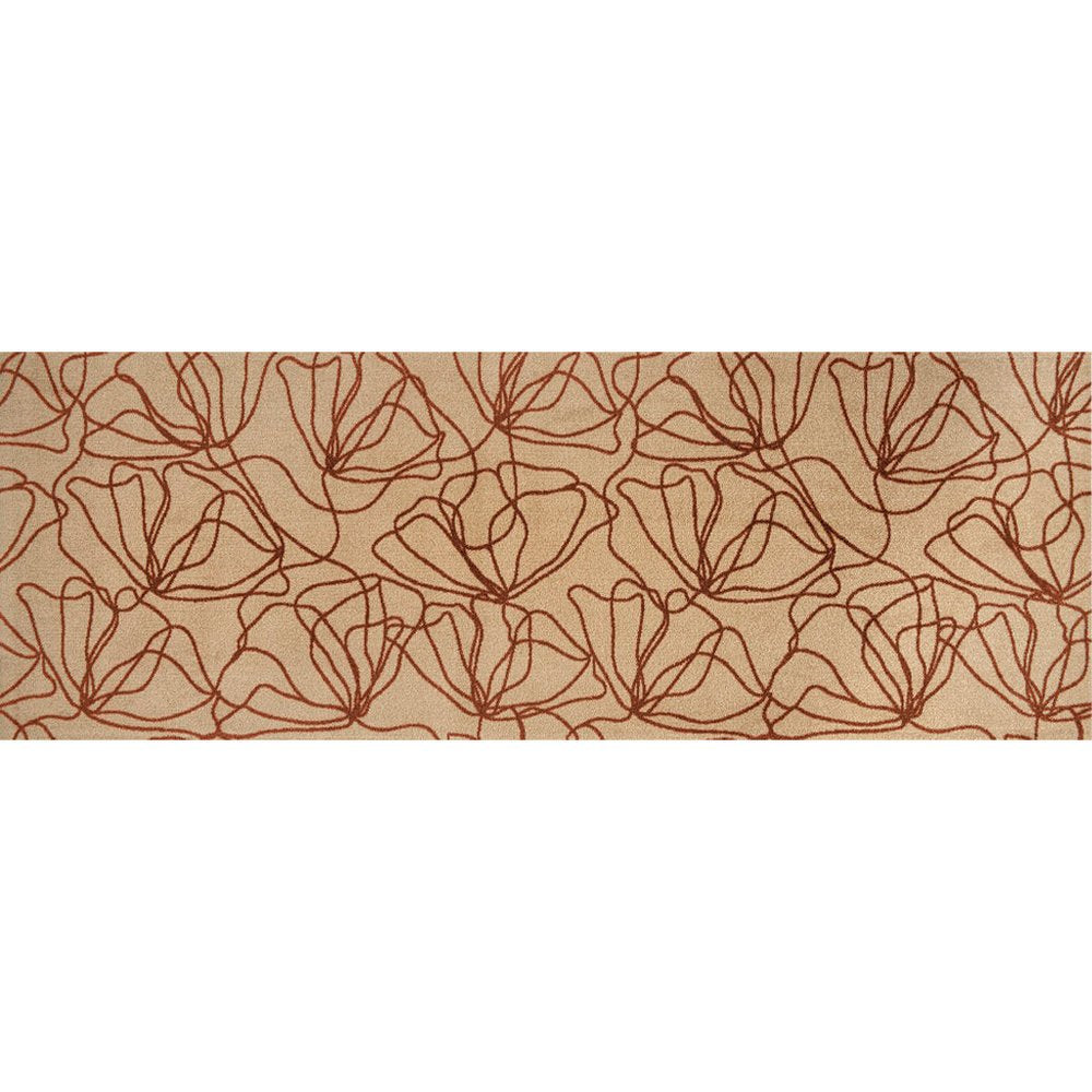 6' Beige And Bronze Floral Washable Runner Rug With UV Protection