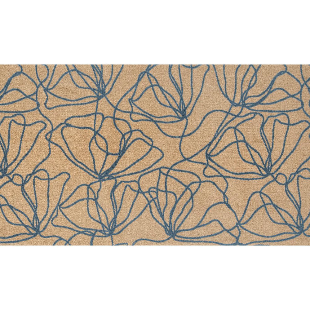 2' X 4' Beige And Blue Floral Washable Area Rug With UV Protection