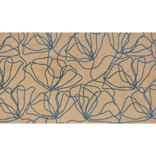 2' X 4' Beige And Blue Floral Washable Area Rug With UV Protection