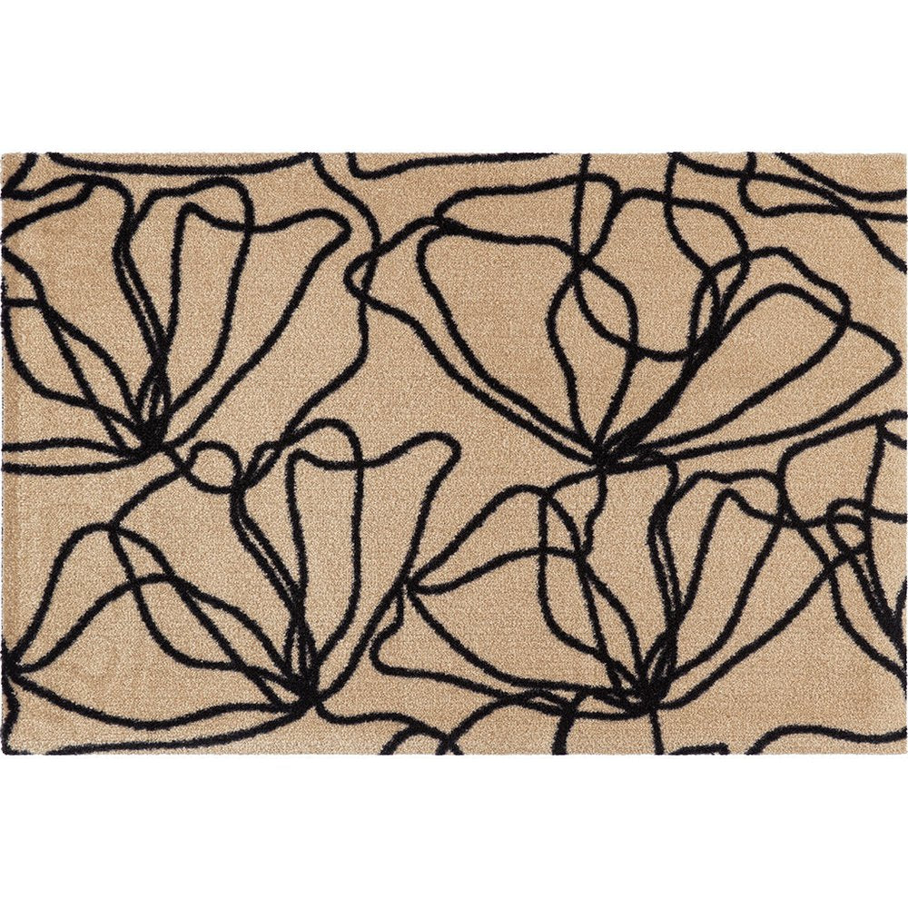 2' X 3' Beige And Black Floral Washable Area Rug With UV Protection