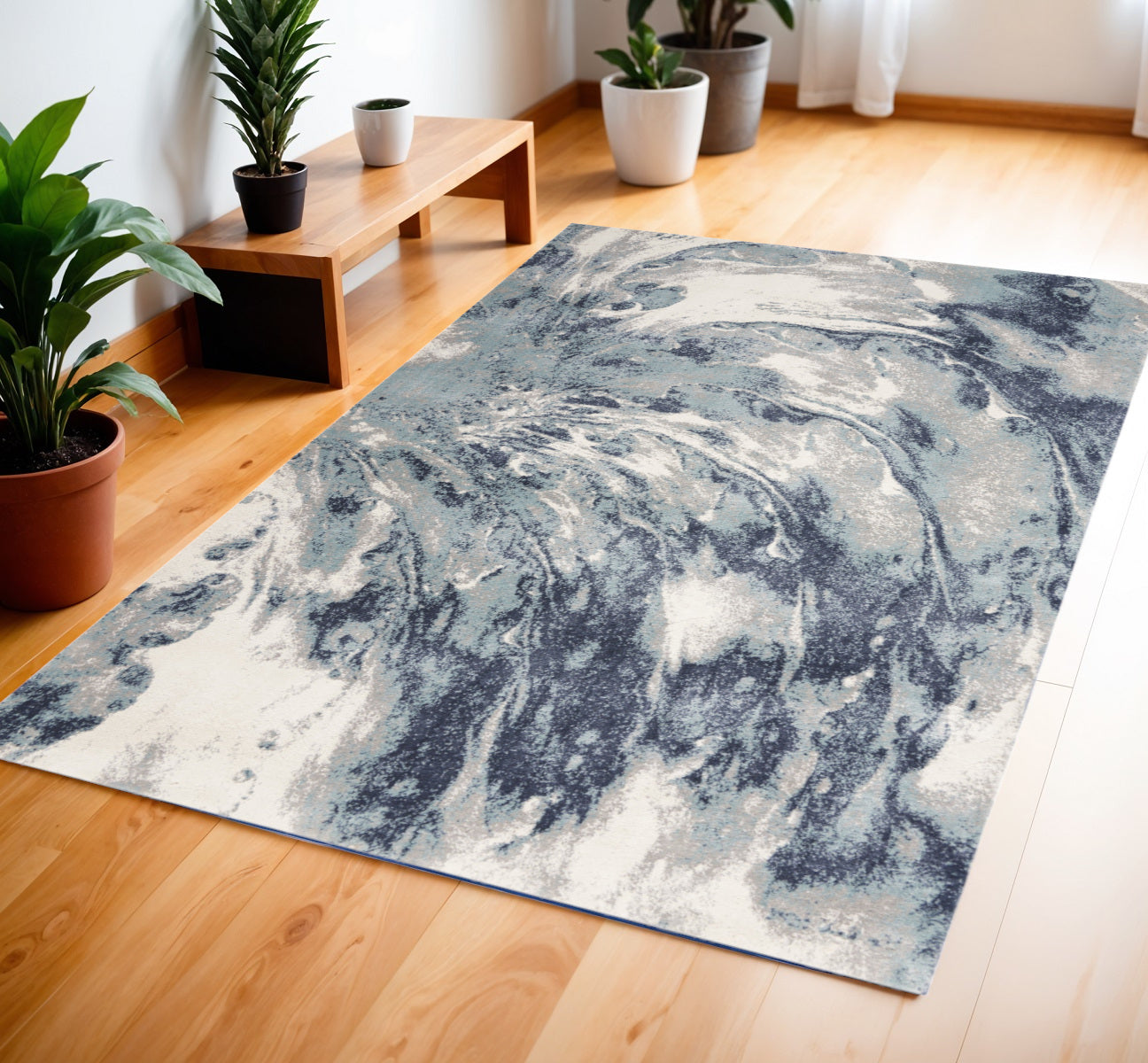 4' X 6' Blue Abstract Power Loom Area Rug
