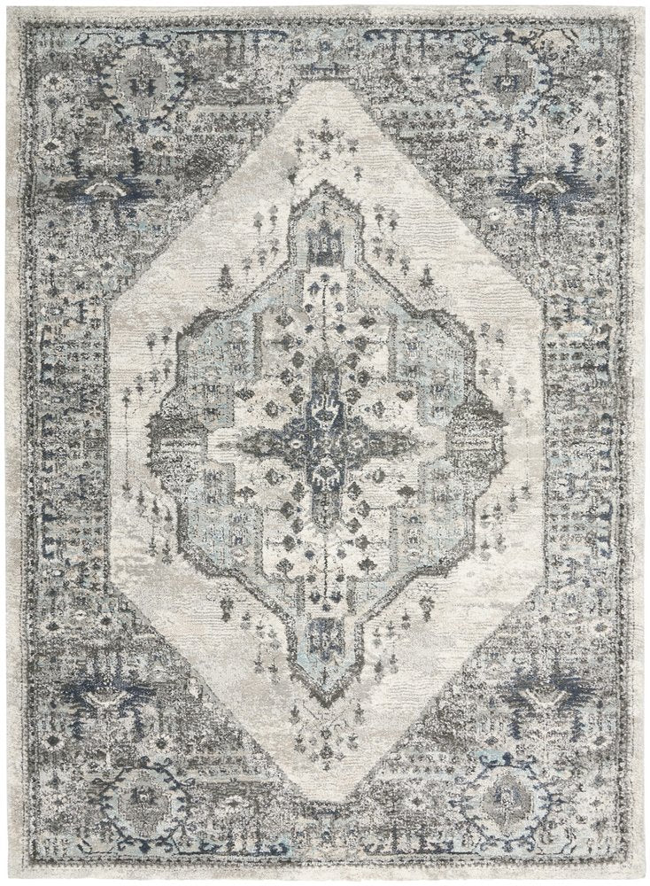 4' X 6' Gray Floral Power Loom Distressed Area Rug