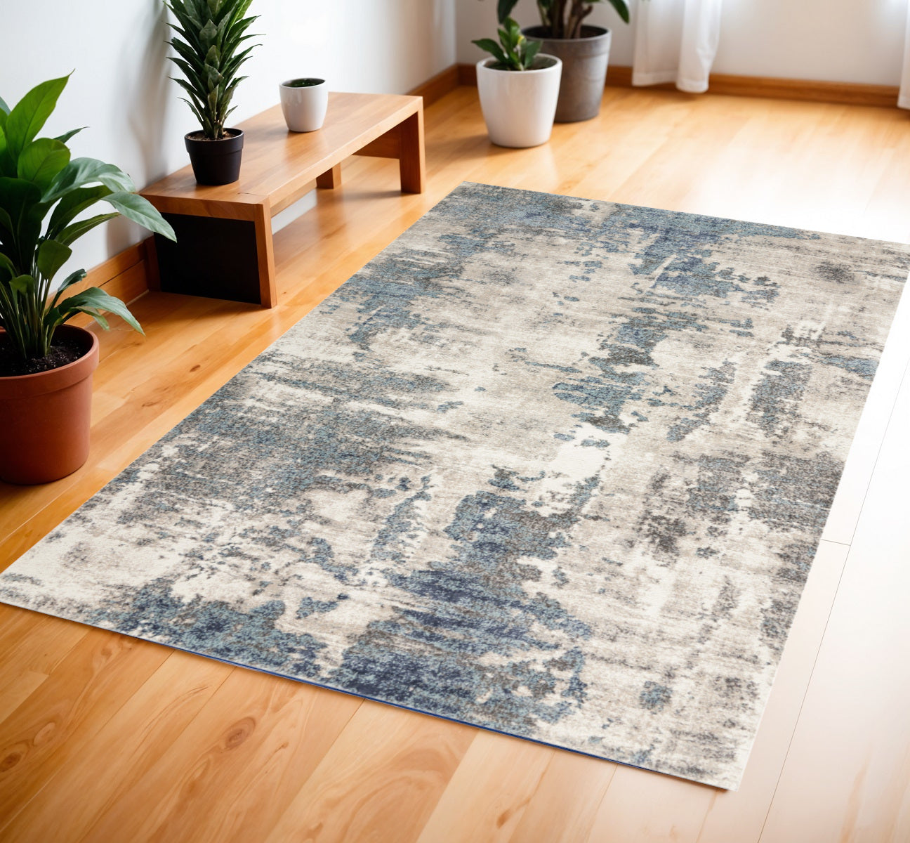 4' X 6' Blue Abstract Power Loom Area Rug