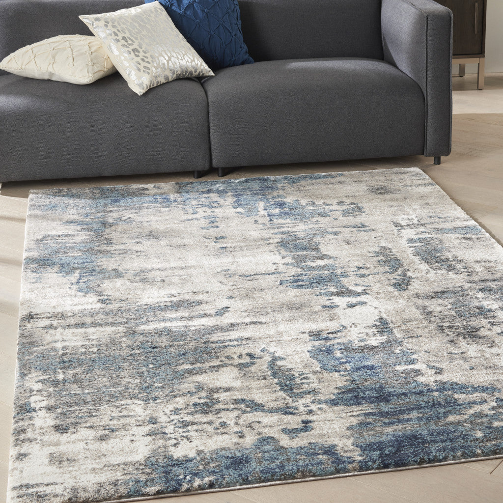 4' X 6' Blue Abstract Power Loom Area Rug