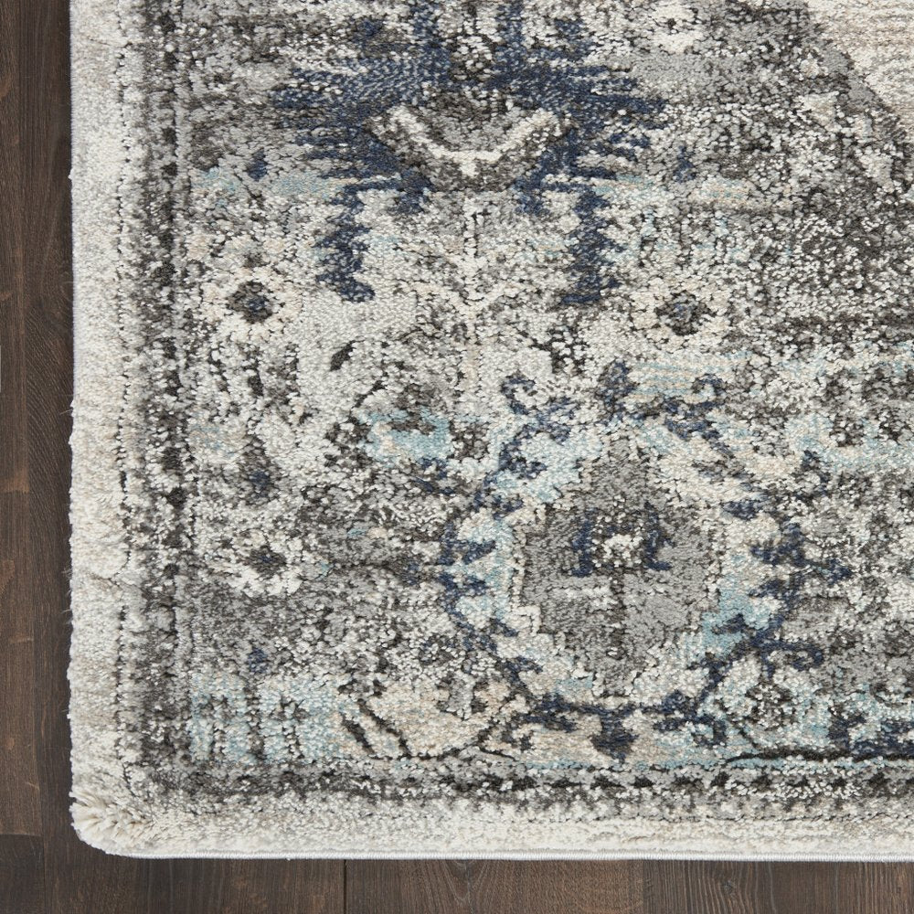 5' X 7' Gray Floral Power Loom Distressed Area Rug