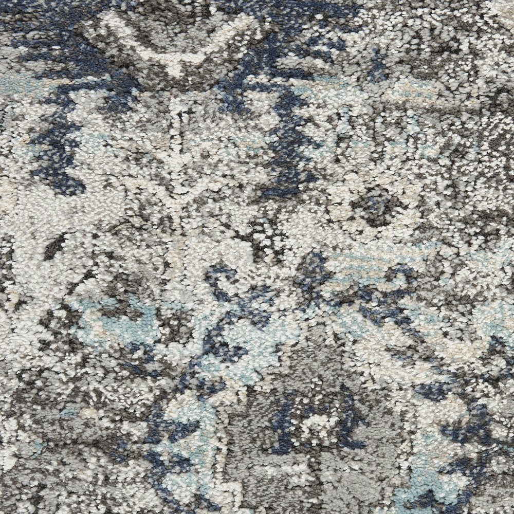 5' X 7' Gray Floral Power Loom Distressed Area Rug