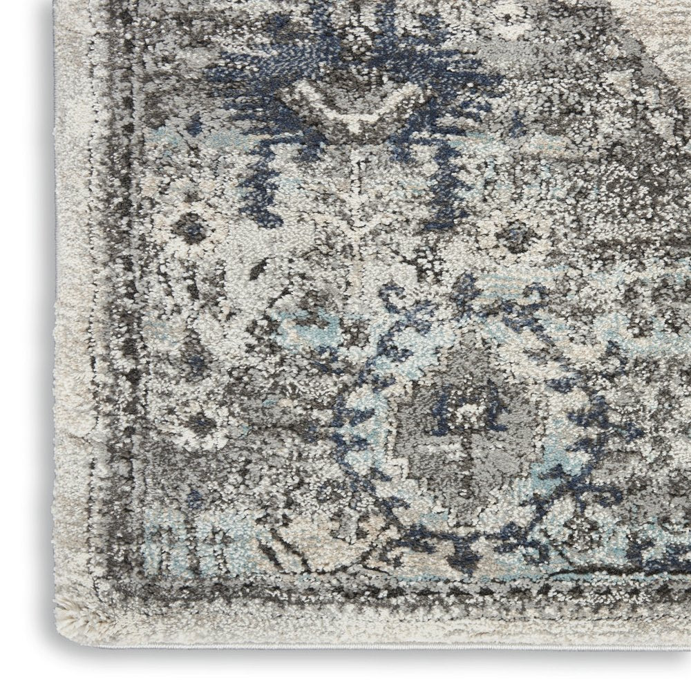 5' X 7' Gray Floral Power Loom Distressed Area Rug