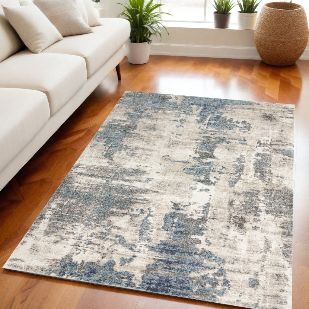 5' X 7' Blue Abstract Power Loom Area Rug