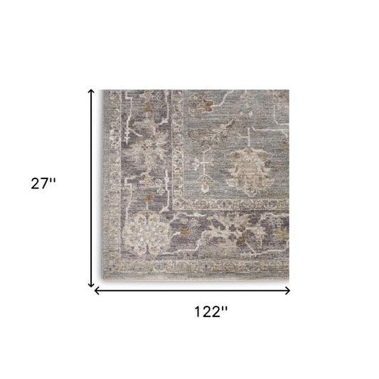 10' Blue Floral Power Loom Distressed Runner Rug
