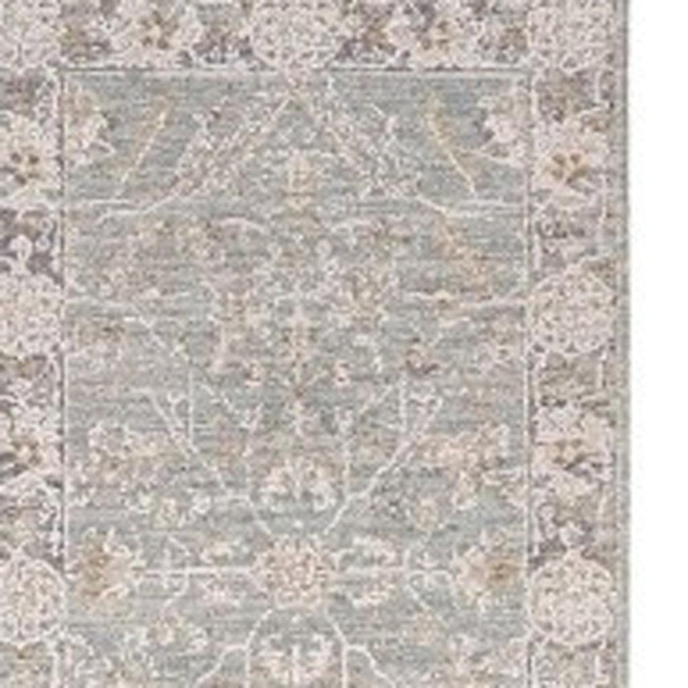 10' Blue Floral Power Loom Distressed Runner Rug