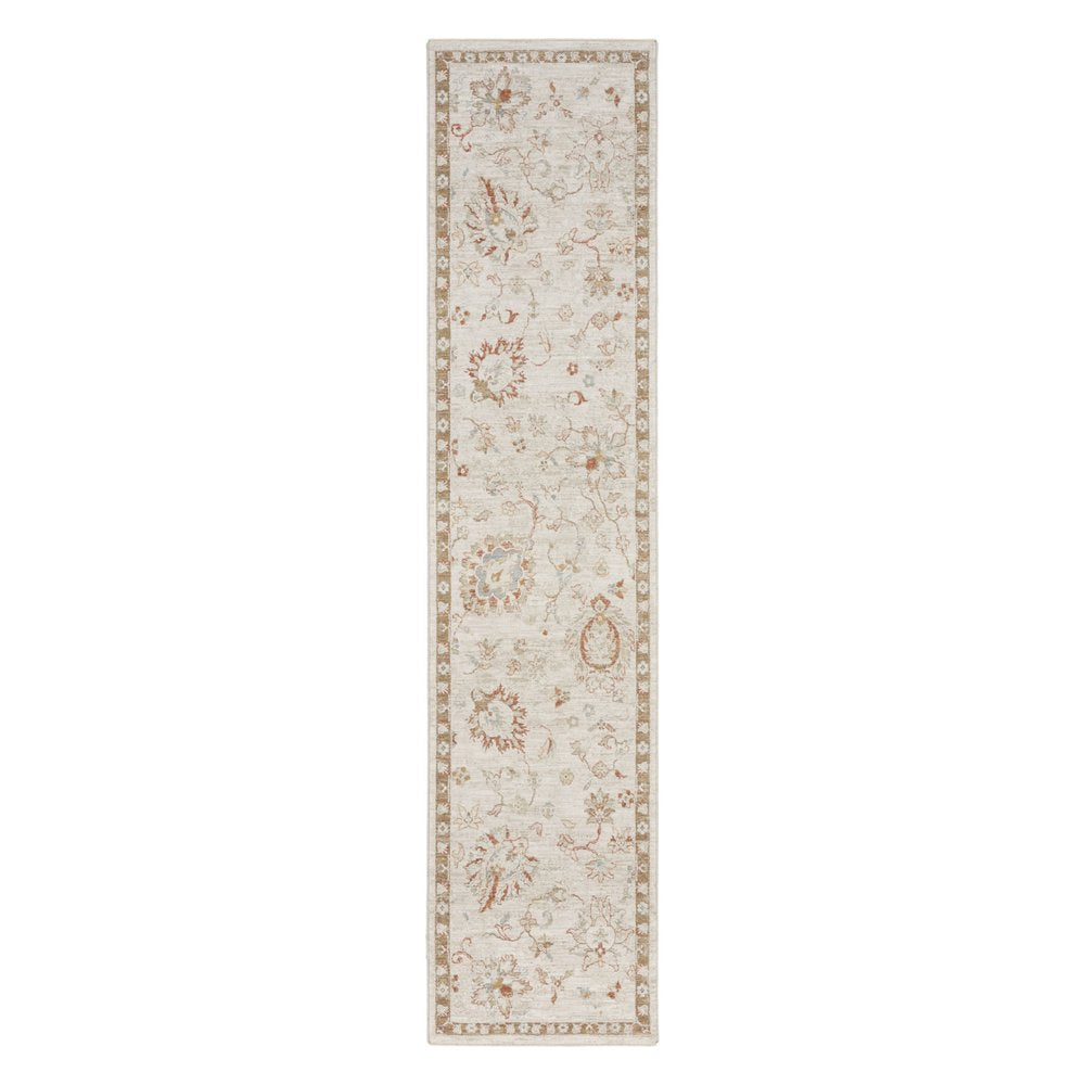 10' Ivory Floral Power Loom Distressed Runner Rug