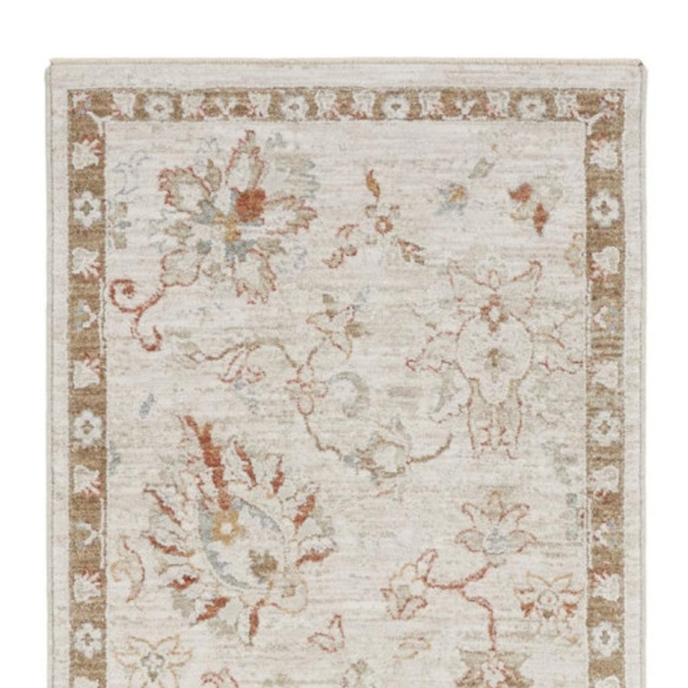 10' Ivory Floral Power Loom Distressed Runner Rug